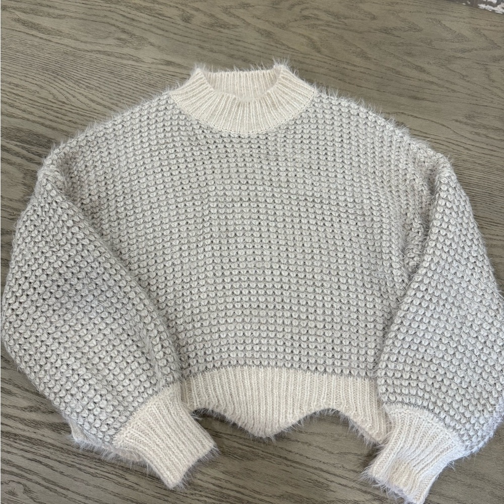 FRNCH Cream Textured Knit Sweater